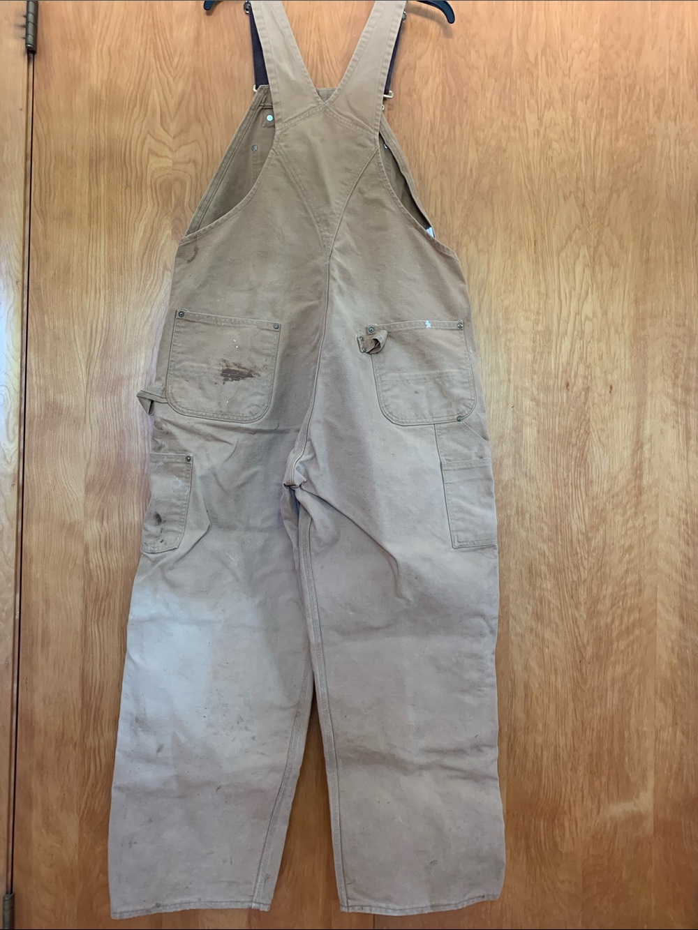 Carhartt double knee unlined distressed vintage bib Overalls utility street XL - Picture 3 of 6